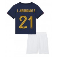 Camiseta Francia Lucas Hernandez #21 Primera Equipación Replica Mundial 2022 para niños mangas cortas (+ Pantalones cortos)